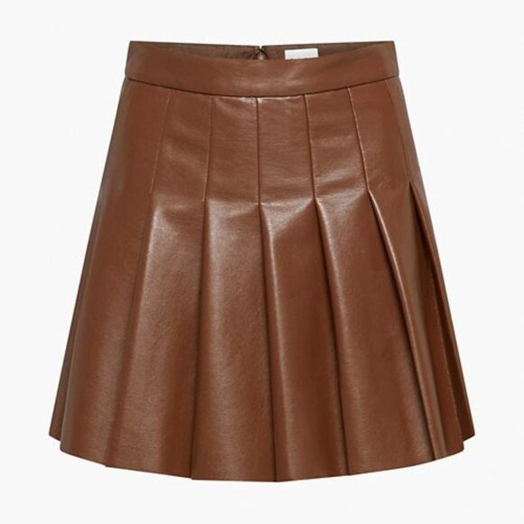 Olive Micro Pleated Skirt [Cognac Brown] - Picture 1 of 1